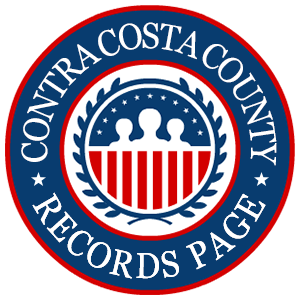 A round red, white, and blue logo with the words 'Contra Costa County Records Page' for the state of California.
